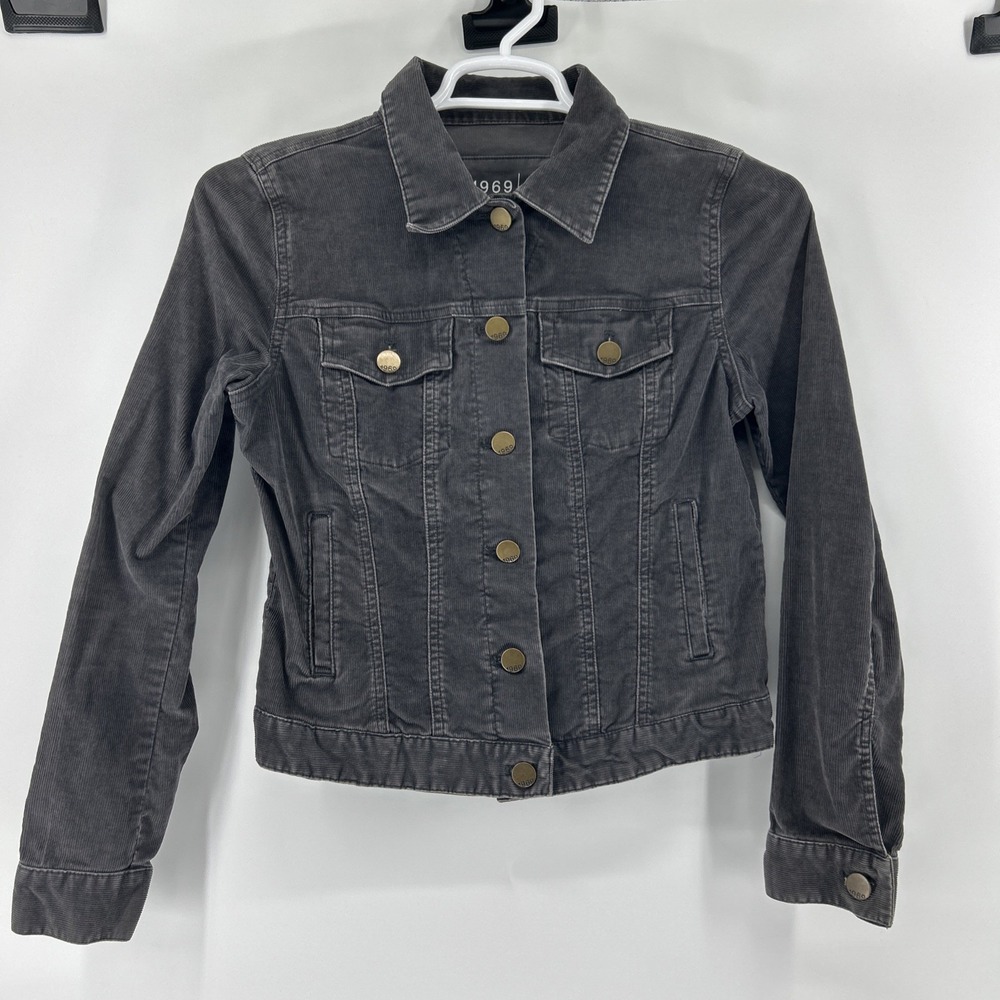 Gap 1969 Denim Jacket Women's Small S Flint Gray Corduroy Trucker Metal Buttons